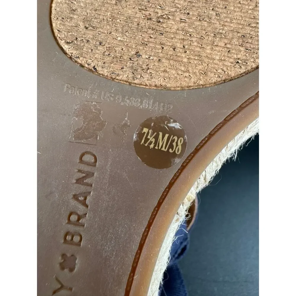 Lucky Brand Mindra Espadrille Wedge Sandals 7.5M Indigo Blue Canvas Frayed